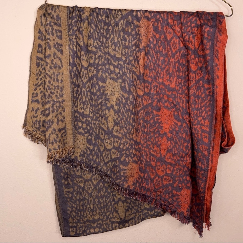 Charlie Paige Scarf Multicolored Leopard Print Red Orange Golden Beige Boho - Picture 11 of 11